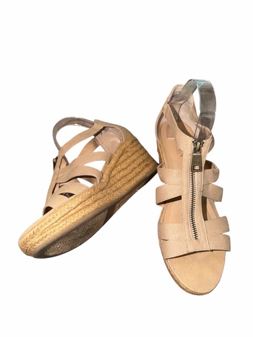 Lauren Ralph Lauren Kelce Wedge Sandals Zip Front Cotton Upper Size 11 Summer